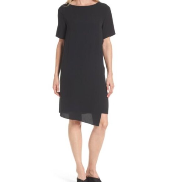 Eileen Fisher Asymmetrical Silk Shift Dress Fuchsia Short Sleeve Women’s S/P - Picture 4 of 14